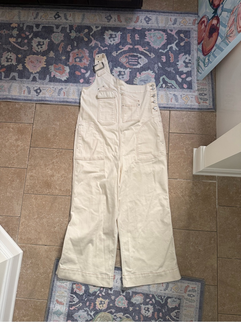 Pilcro Cream One-Shoulder Jumpsuit with Contrast Stitching - Picture 4 of 7